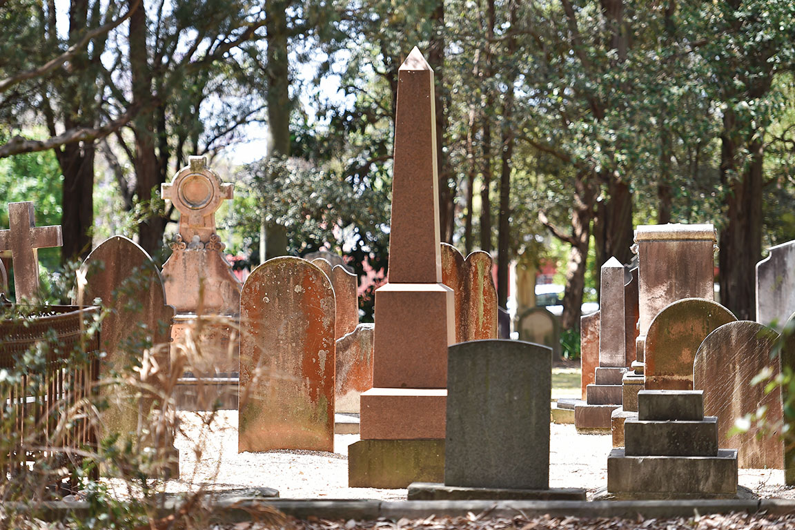 Headstones in graveyard