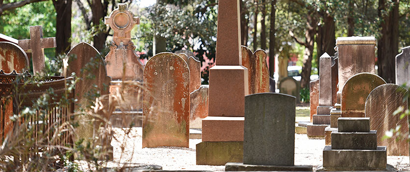 Headstones in graveyard