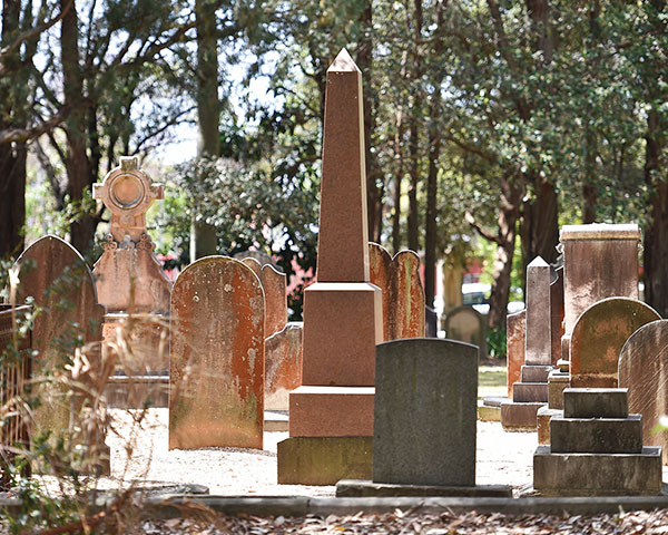 Headstones in graveyard