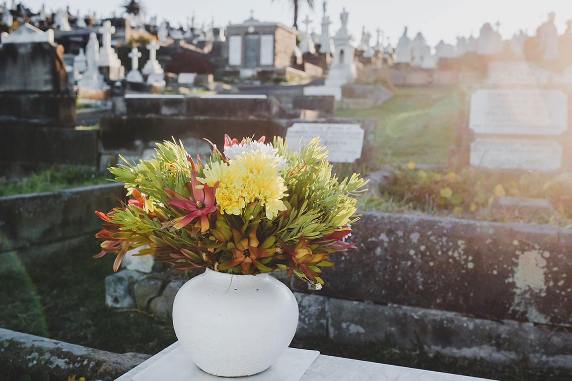 Flowers at graveyard