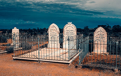 Graves of the deceased of a desert ghost town in outback Australia. Silverton NSW