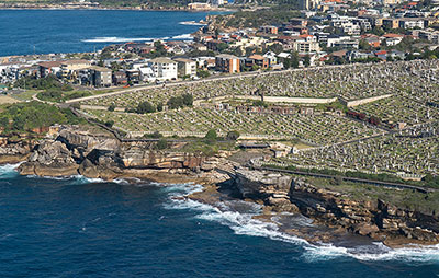 Aerial view of Waverly Cemetery, Sydney