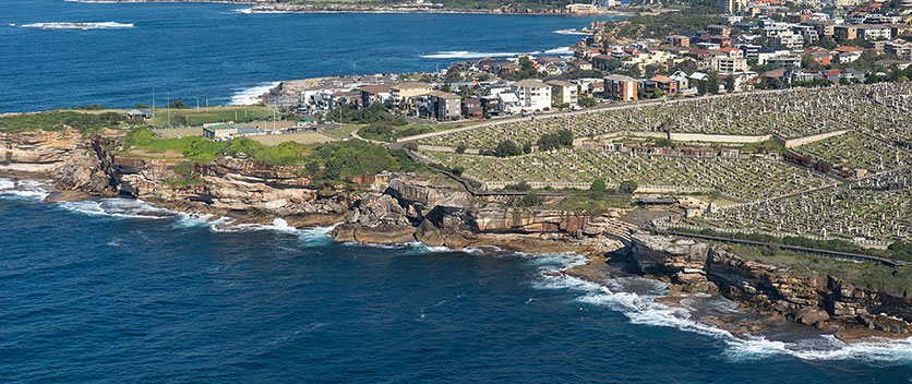 Aerial view of Waverly Cemetery, Sydney